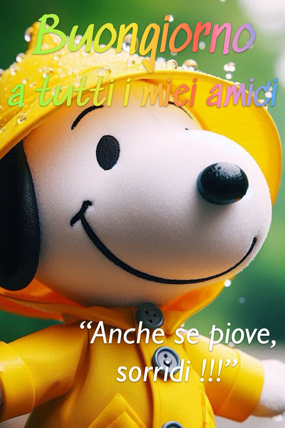 Buongiorno a tutti i miei amici. Anche se piove, sorridi!